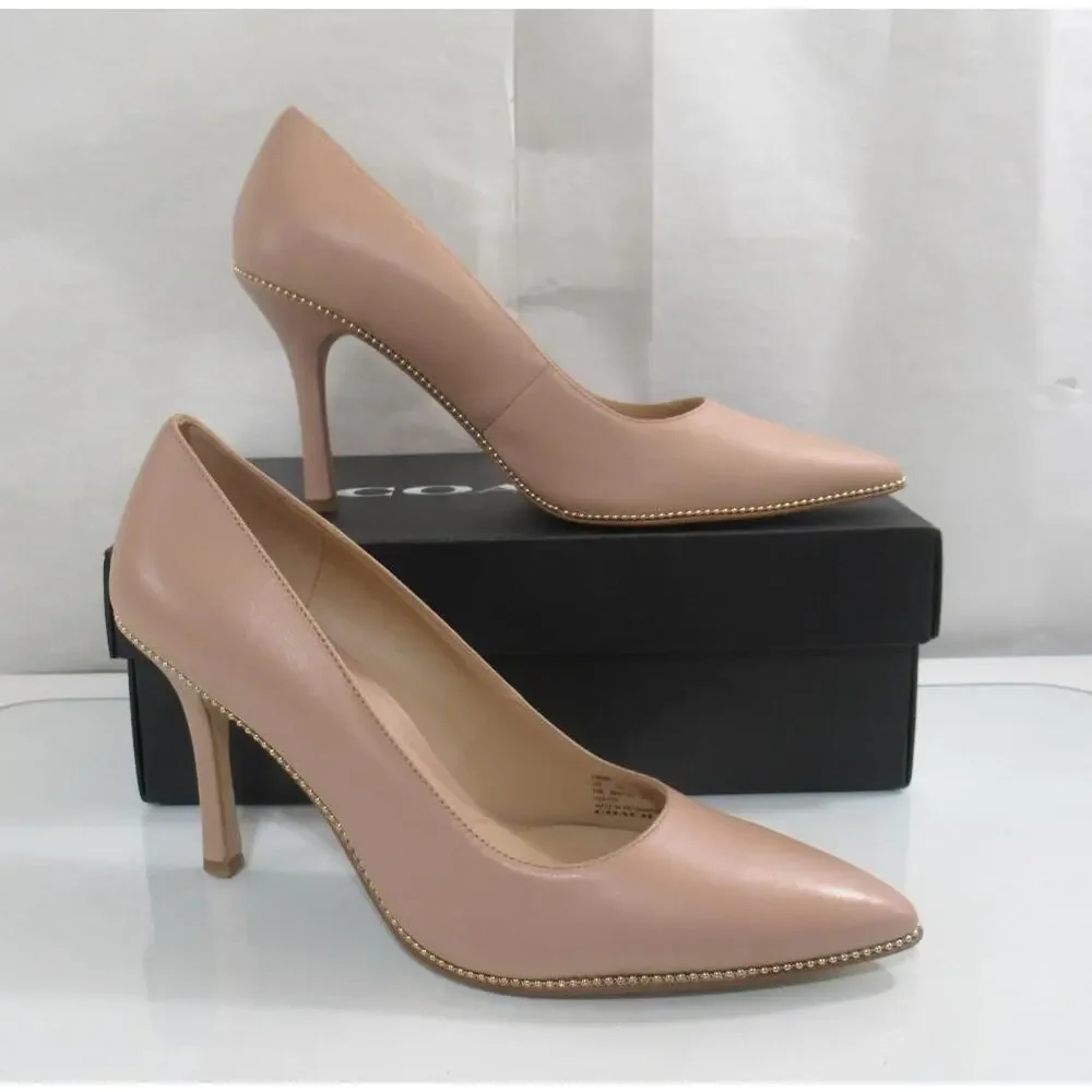 NEW Coach Samantha Leather Studded Dress Pump Pointed Toe Pale Blush Size 10